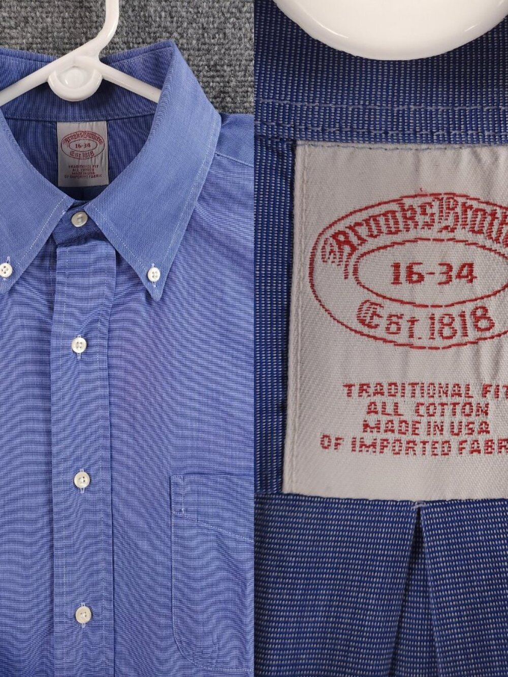 VTG Brooks Brothers 16 34 USA Cotton Traditional Button-Down Blue Mens Shirt